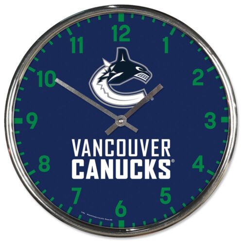 Vancouver Canucks Clock Round Wall Style Chrome