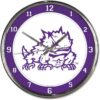 TCU Horned Frogs Clock Round Wall Style Chrome