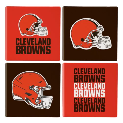Cleveland Browns Coaster Set 4 Piece with Wood Caddy