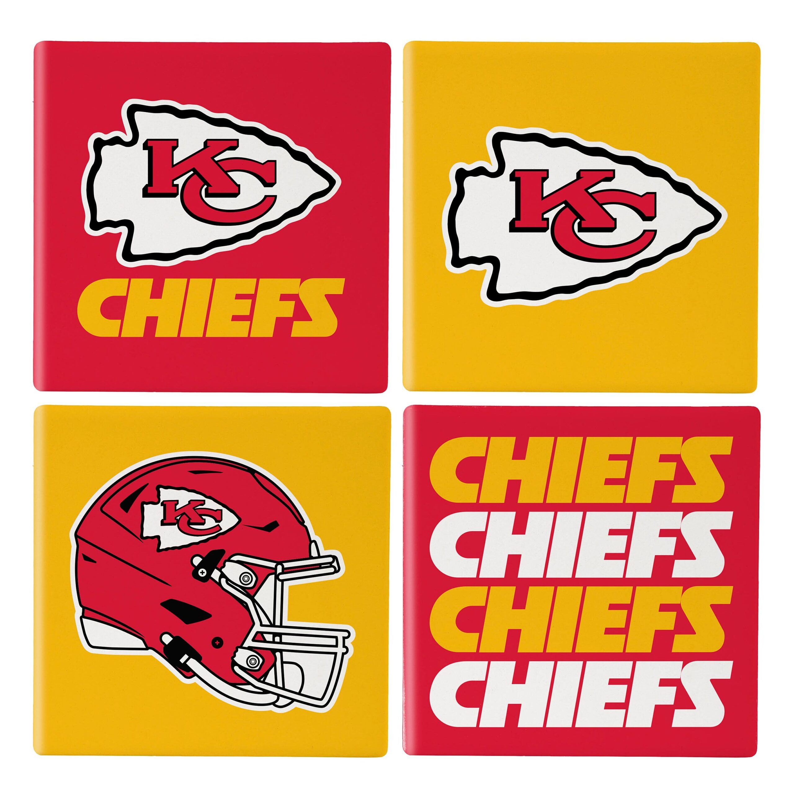 Kansas City Chiefs Coaster Set 4 Piece with Wood Caddy Kansas City Chiefs Coaster Set 4 Piece with Wood Caddy