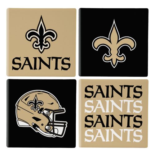 New Orleans Saints Coaster Set 4 Piece with Wood Caddy