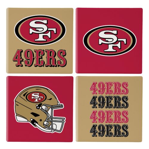 San Francisco 49ers Coaster Set 4 Piece with Wood Caddy