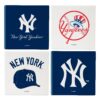 New York Yankees Coaster Set 4 Piece with Wood Caddy