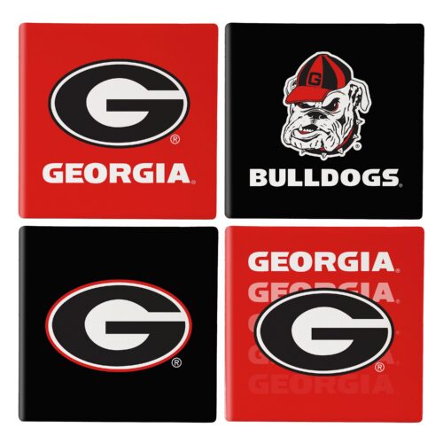 Georgia Bulldogs Coaster Set 4 Piece with Wood Caddy