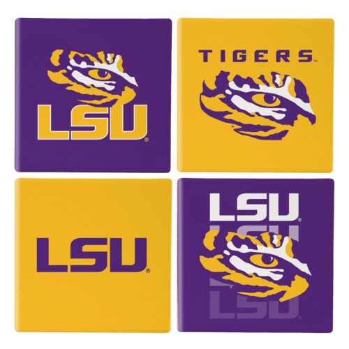 LSU Tigers Coaster Set 4 Piece with Wood Caddy