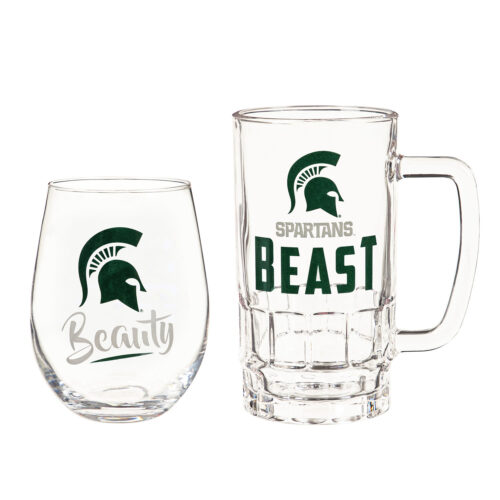 Michigan State Spartans Drink Set Boxed 17oz Stemless Wine and 16oz Tankard