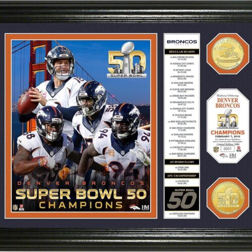 Denver Broncos Super Bowl 50 Banner Wool Champions Silver Coin Photo Mint